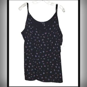 1.State Black Fleur Ditsy Mari Chiffon Trim V Neck Lined Camisole Adj Strap 2X